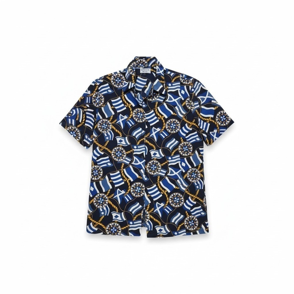 Kasper and Company ASL Nautical Flag Compass Print Button Down Blouse Navy 4